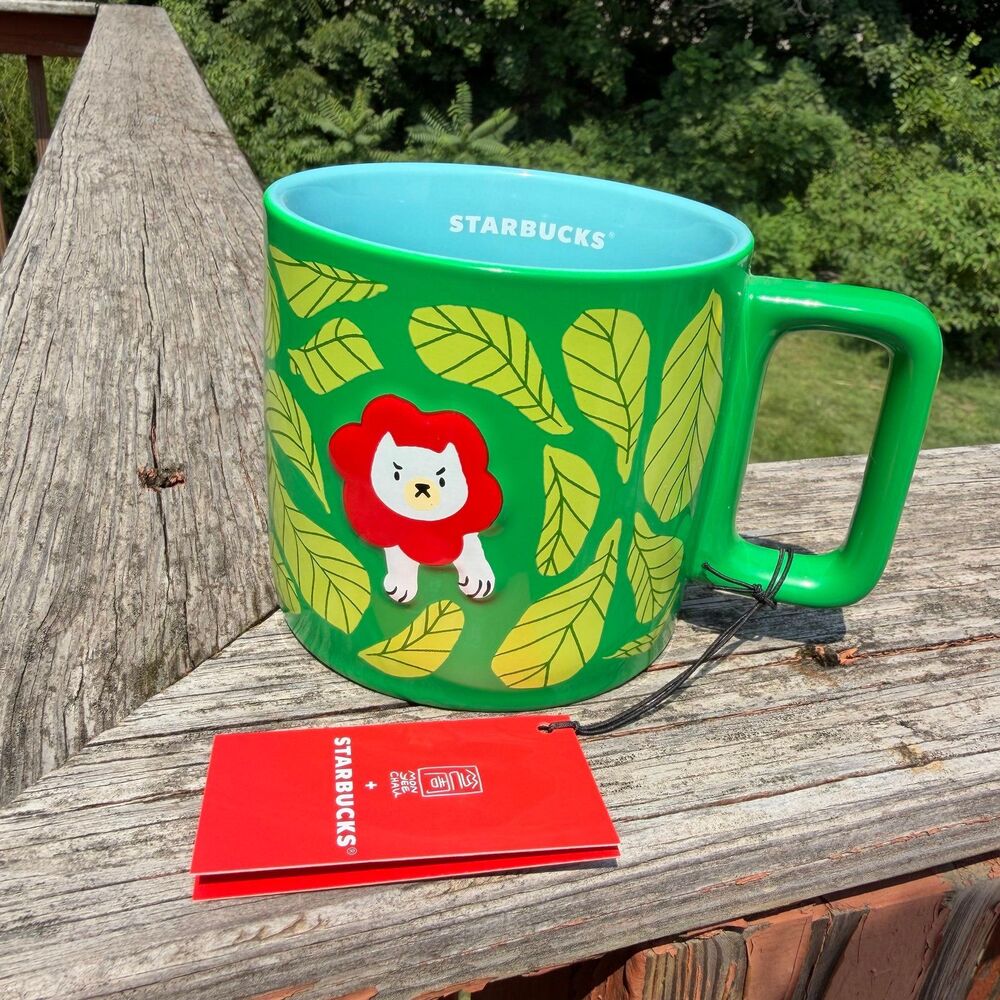 NEW Starbucks Ceramic Monyer Chau Green Lion Mug